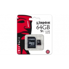 Карта памяти microSD 64 Гб Kingston (SDC10G2/64GB) класс 10 UHS-I 45 MB/s с адаптером